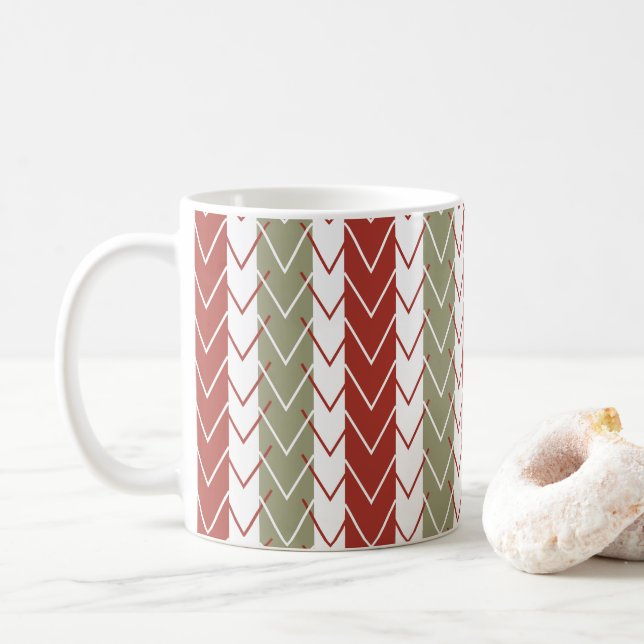 Taza De Café Banda Verde azulada roja de chevron (Con donut)