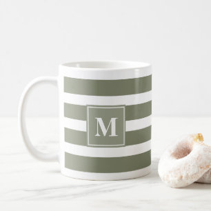 Taza De Café Banda verde y blanca moderna con monograma