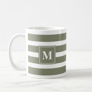 Taza De Café Banda verde y blanca moderna con monograma
