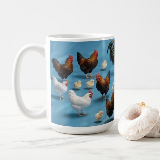 Taza De Café Bandada de pollitos y gallos (Con donut)