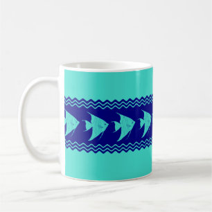Taza De Café Bandas Angelfish Costero Turquesa Azul