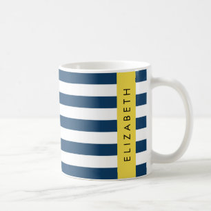 Taza De Café Bandas azules de la marina, patrón rayado, tu nomb