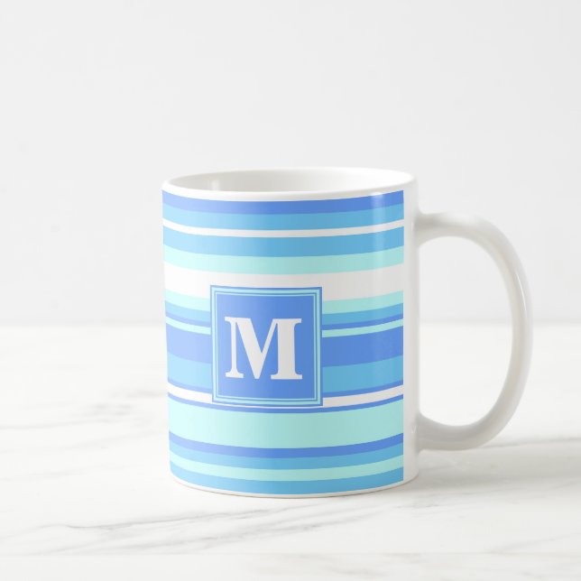 Taza De Café Bandas azules del cielo monogramo (Derecha)