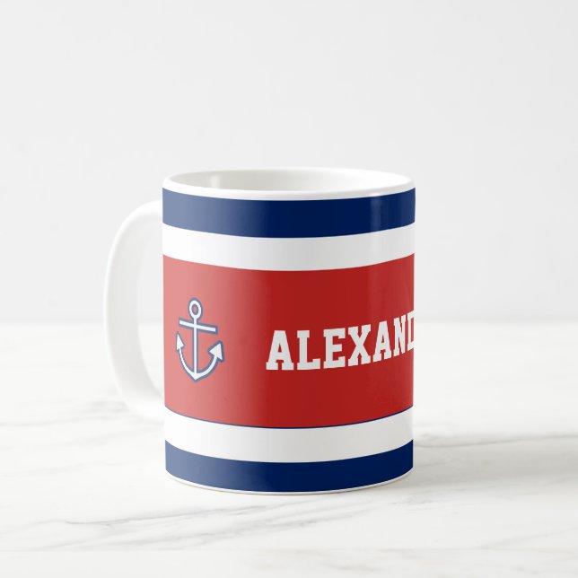 Taza De Café Bandas blancas azules de la Marina Náutica (Anverso izquierdo)