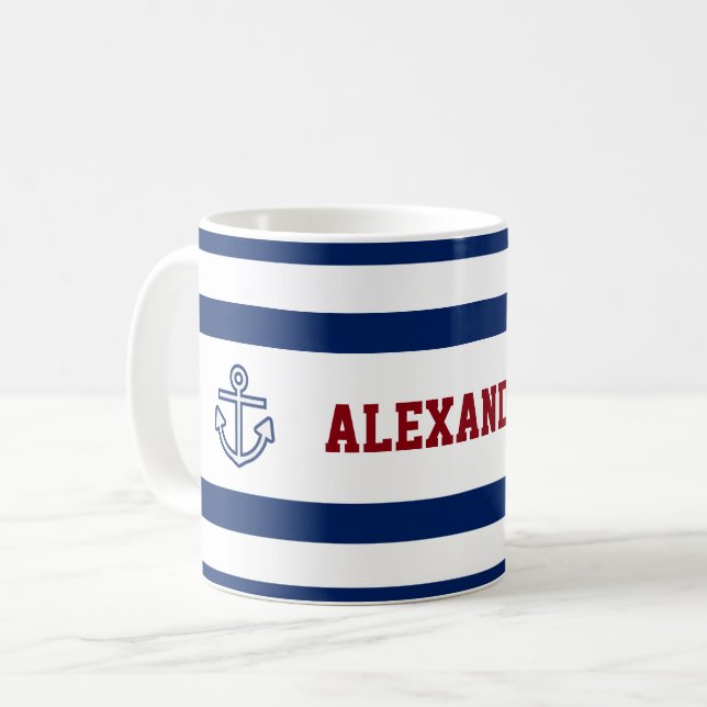 Taza De Café Bandas blancas azules de la Marina Náutica (Anverso izquierdo)