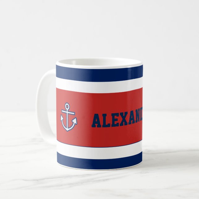 Taza De Café Bandas blancas azules de la Marina Náutica (Anverso izquierdo)