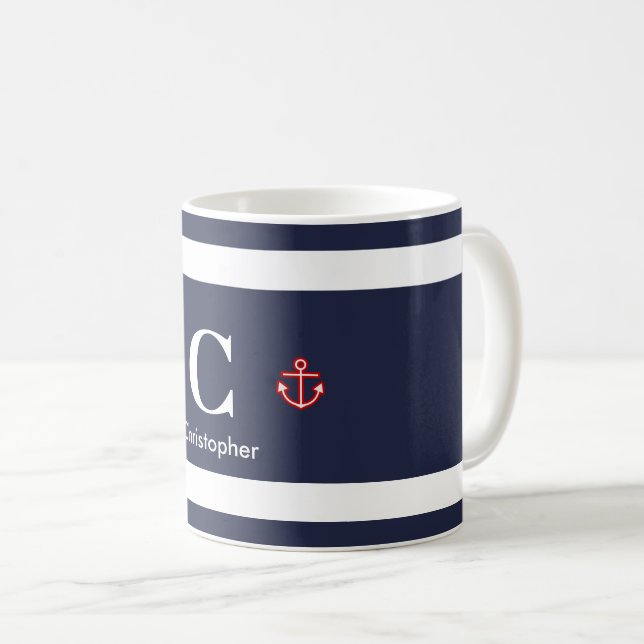 Taza De Café Bandas blancas azules de la Marina Náutica (Anverso derecho)