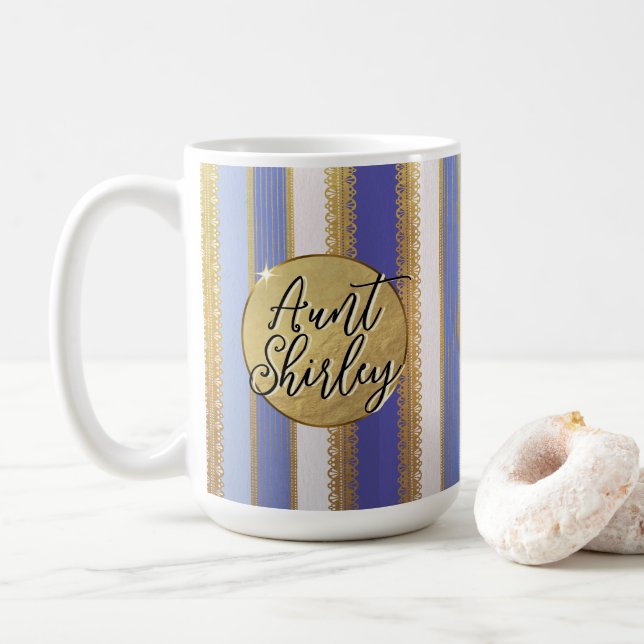 Taza De Café Bandas Blue Bougie Stripes Café personalizado Mug (Con donut)