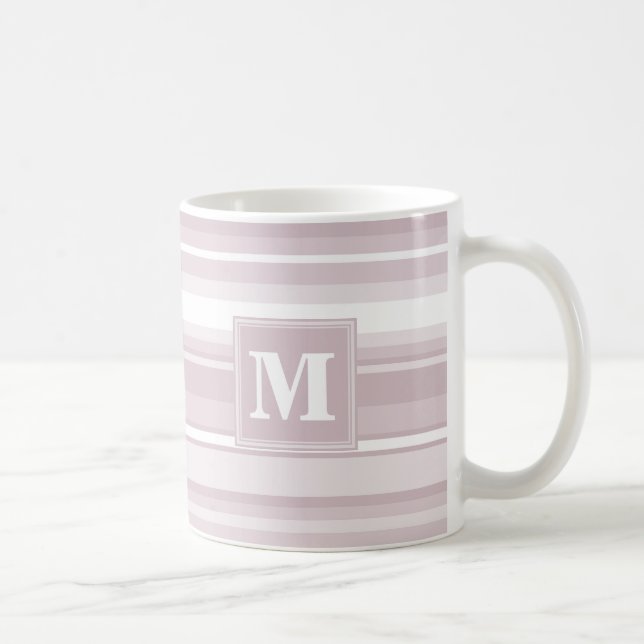 Taza De Café Bandas de cuarzo rosa monograma (Derecha)