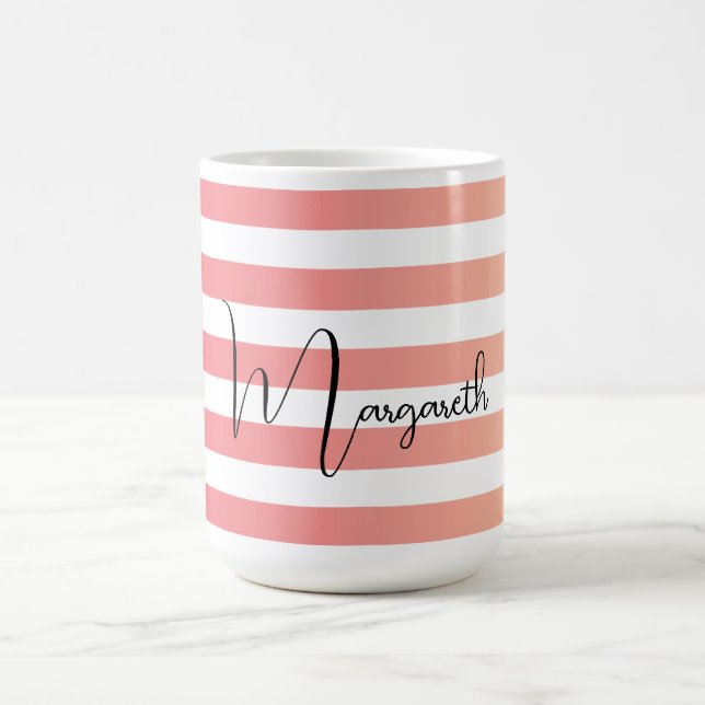 Taza De Café Bandas de degradado rosado personalizadas Nombre n (Centro)