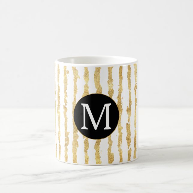 Taza De Café Bandas de glitz blanco dorado Monograma (Centro)