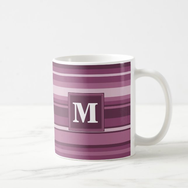 Taza De Café Bandas de mauve monogramo (Derecha)