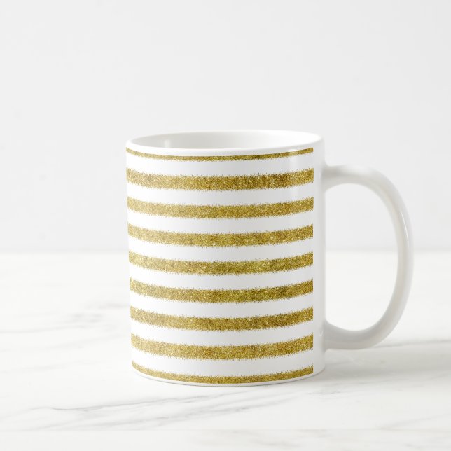 Taza De Café Bandas de Moda dorada y blanca (Derecha)