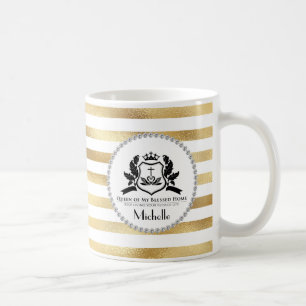 Taza De Café Bandas de oro y diamantes Reina Personalizada