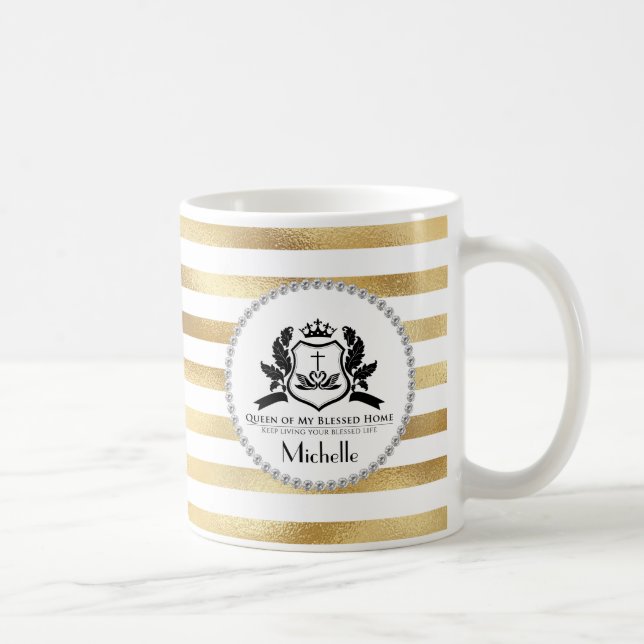 Taza De Café Bandas de oro y diamantes Reina Personalizada (Derecha)
