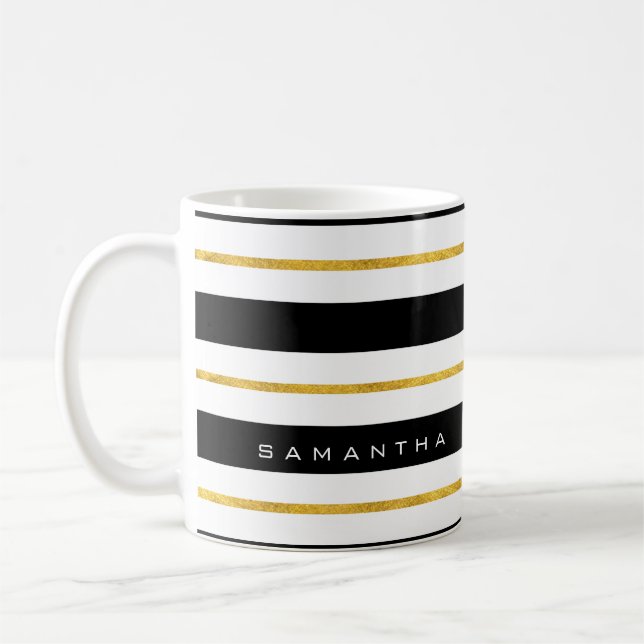 Taza De Café Bandas de oro y negro (Izquierda)