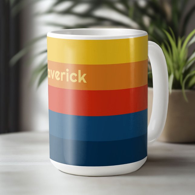 Taza De Café Bandas de puesta de sol retro con nombre de serie  (Custom Mug - Personalize with Your Name or Initials)