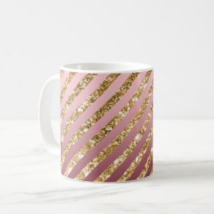 Taza De Café Bandas de Purpurina de oro rojo