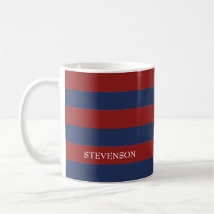Taza De Café Bandas de rugby de la marina y rojo