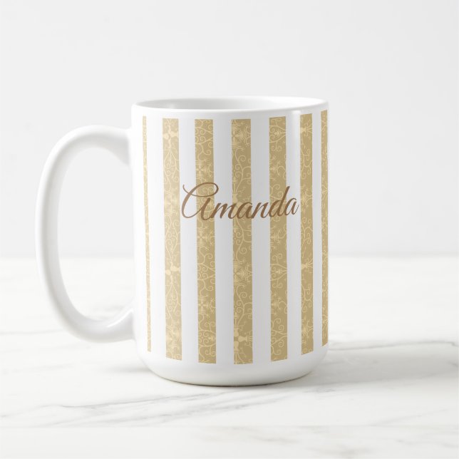 Taza De Café Bandas doradas y blancas elegantes (Izquierda)