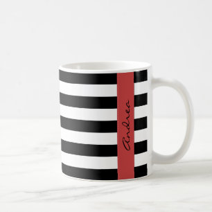 Taza De Café Bandas en blanco y negro, rayas, líneas, nombre