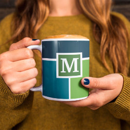 Taza De Café Bandas grandes en azul y verde con monograma