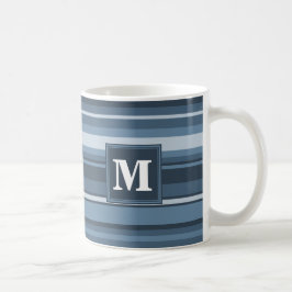 Taza De Café Bandas grises y azules de monograma
