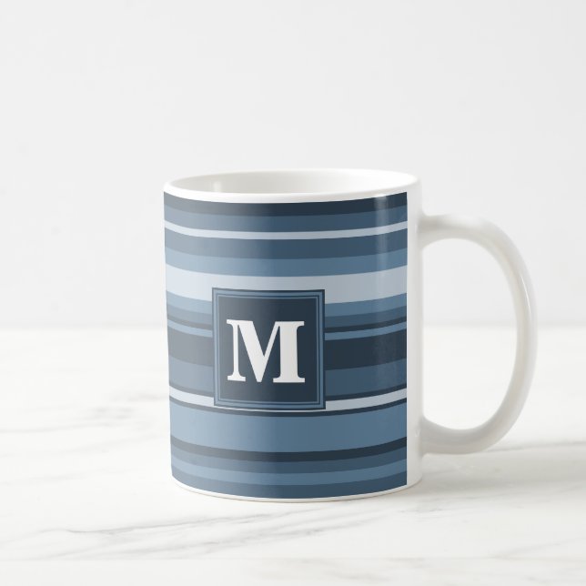 Taza De Café Bandas grises y azules de monograma (Derecha)