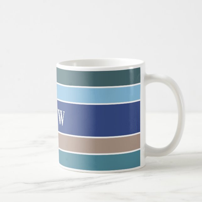 Taza De Café Bandas náuticas personalizado monogramos (Derecha)