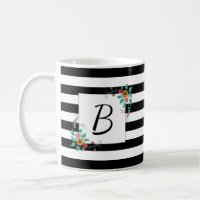 Bandas negras modernas y monograma floral