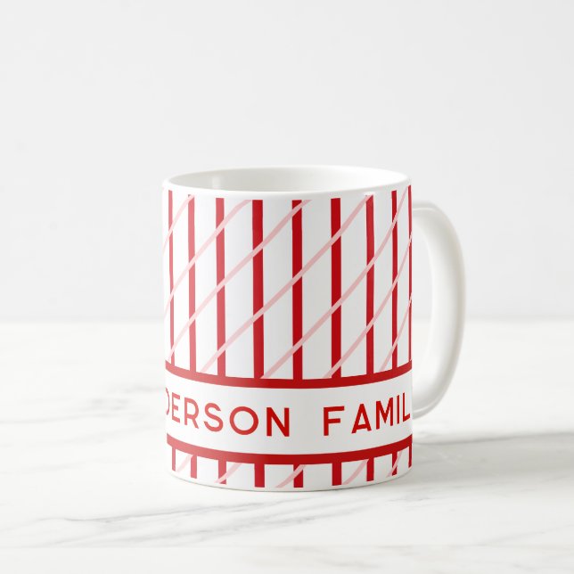 Taza De Café Bandas rojas y rosadas | Nombre personalizado (Anverso derecho)
