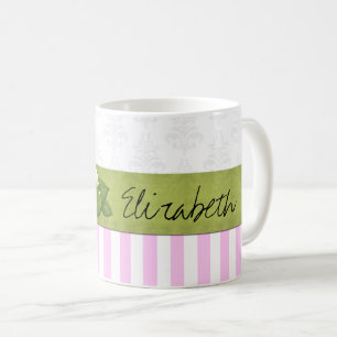 Taza De Café Bandas rosadas, líneas, patrón rayado, nombre