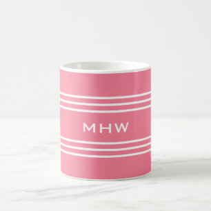 Taza De Café Bandas rosadas personalizado en monogramos