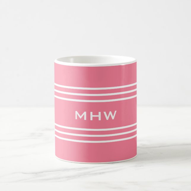 Taza De Café Bandas rosadas personalizado en monogramos (Centro)