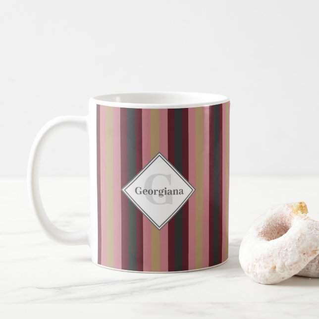 Taza De Café Bandas verticales geométricas monogramadas (Con donut)