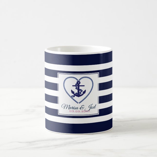 Taza De Café Bandas Y Anclajes Azul Y Blanco (Centro)