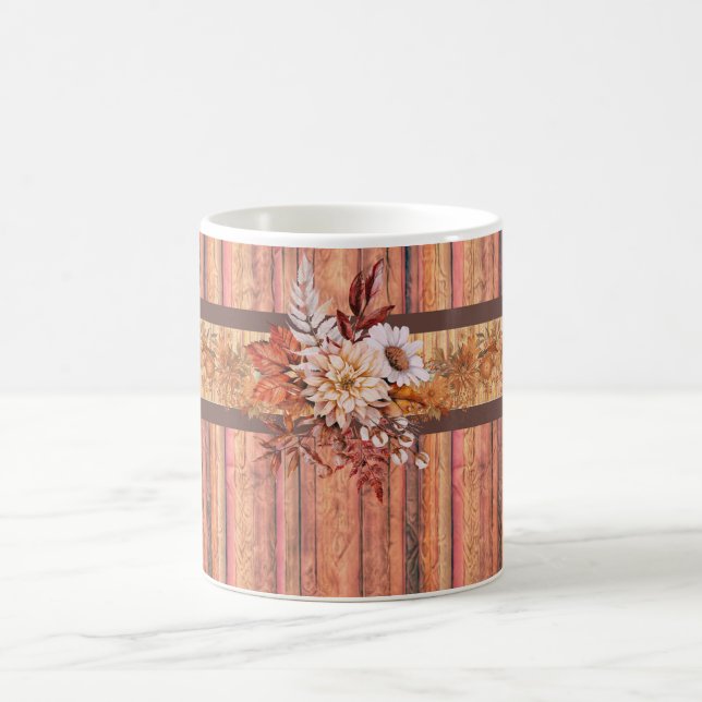 Taza De Café Bandas y flores de madera rústica (Centro)