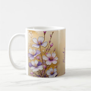 Taza De Café Bandeja de madera con flores elegantes y juego de