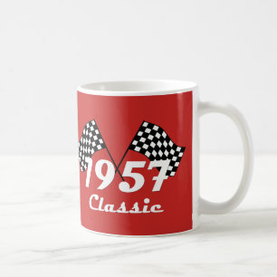 Taza De Café Bandera a cuadros retro clásica en blanco y negro 