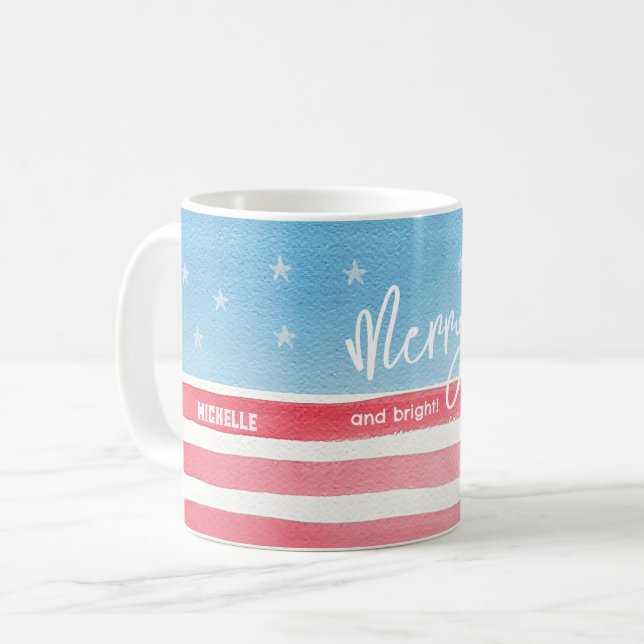 Taza De Café Bandera acuarela moderna patriótica (Anverso izquierdo)