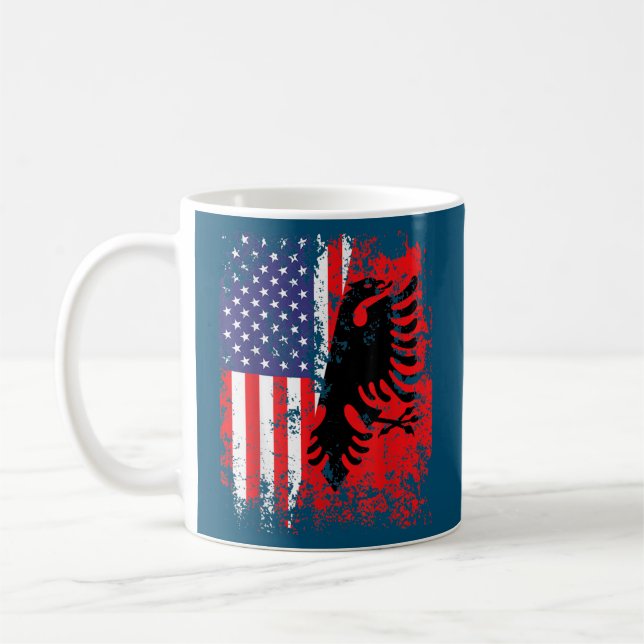 Taza De Café Bandera albanesa norteamericana patriótica bandera (Izquierda)