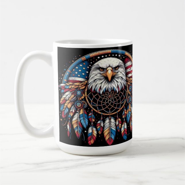 Taza De Café Bandera Americana Águila Arte con Dreamcatcher (Izquierda)