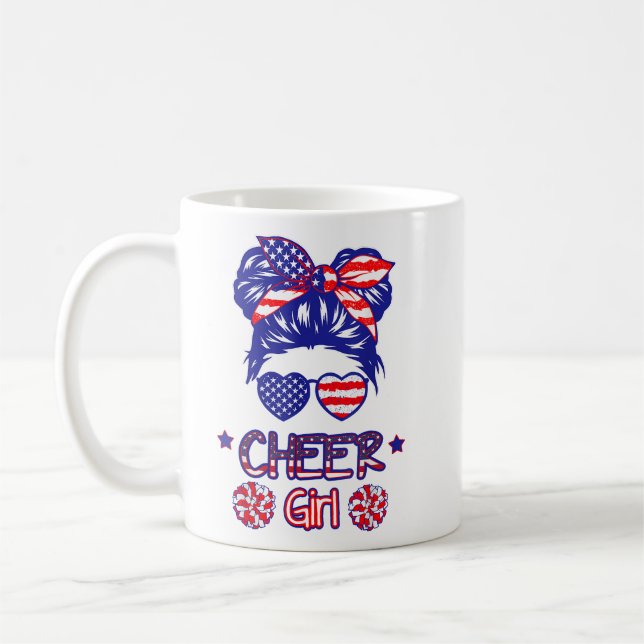 Taza De Café Bandera Americana Cheer Chica 4 de Julio Patriótic (Izquierda)
