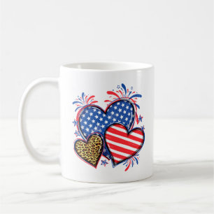 Taza De Café Bandera Americana Corazón Leopardo Sublimación-642