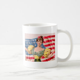 Taza De Café Bandera Americana Dama Libertad Independencia