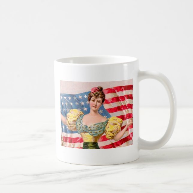 Taza De Café Bandera Americana Dama Libertad Independencia (Derecha)