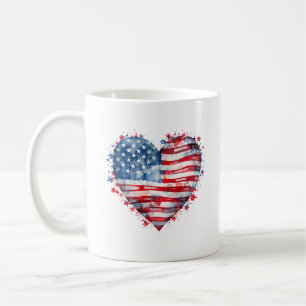 Taza De Café Bandera Americana Estrellas Rayas Corazón Patrióti