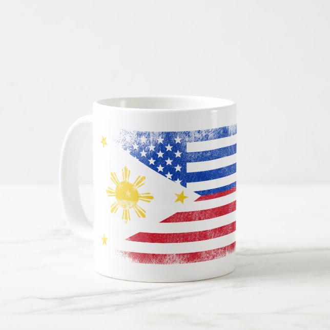 Taza De Café Bandera americana filipina   Filipinas y los (Anverso izquierdo)