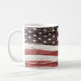 Taza De Café Bandera Americana Pintada sobre Textura de Madera 