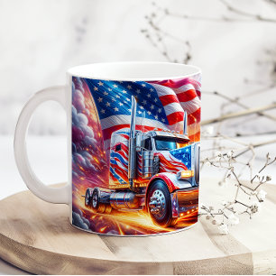 Taza De Café Bandera Americana Rojo Blanco Azul Camión de 18 ru